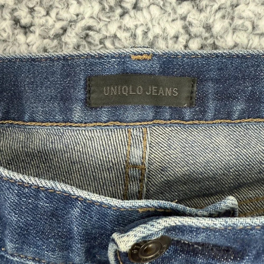 Uniqlo Selvedge Jeans Mens 31x32 Blue Dark Denim Slim Straight Faded Whiskers - Picture 5 of 15